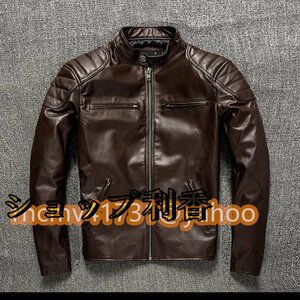 高級品■メンズ 革ジャン レザージャケット最上級 羊革 本革スタンドカラー ライダース バイクウエア オートバイ ブルゾン S~6XL