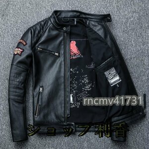 メンズバイカーレザーレザージャケット牛革メンズスタンドカラーバイク服ジャケットジャケット