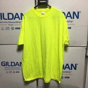 GILDAN セーフティグリーン XLサイズ 蛍光 ネオンイエロー 半袖無地Tシャツ ポケット無し 6.0oz ギルダン
