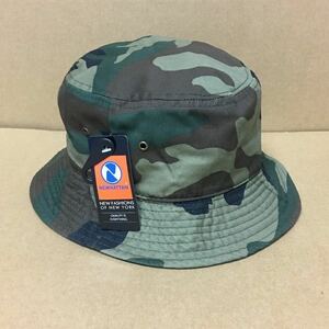 NEWHATTAN ウッドランドカモ L/XLサイズ バケットハット バケハ ツイルコットン 迷彩 グリーン CAMO カモフラ ニューハッタン 帽子☆