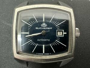 ( tube 25848)[ wristwatch ]BUCHERERbfela-1061 self-winding watch lady's navy blue face Date antique operation used present condition goods ( Junk treat )