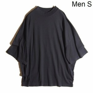 C1221P ■JIL SANDER ジルサンダー■ 21SS モックネック 6分袖 ビッグ Tシャツ ブラック S / オーバーサイズ 半袖 カットソー 黒 春夏 rb