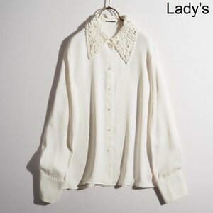 M6267P　▼JIL SANDER ジルサンダー▼　レースカラー レーヨン長袖 シャツ ホワイト 34 / ブラウス 白 22AW 春～秋 rb mks