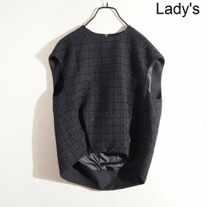 M8052P *ADORE Adore * 23SS film molding tweed blouse black 38 oversize summer tweed no sleeve black spring summer rb