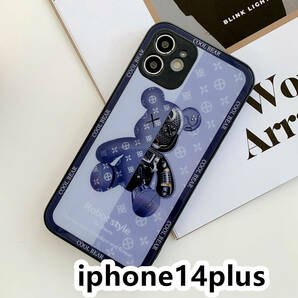 iphone14plusケース カーバー TPU 可愛い　熊　ガラス　お洒落　軽量 ケース 耐衝撃高品質ブルー311