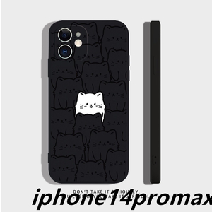 iphone14promaxケース カーバー TPU かわいい　ねご　お洒落　　軽量 耐衝撃 　高品質 ブラック