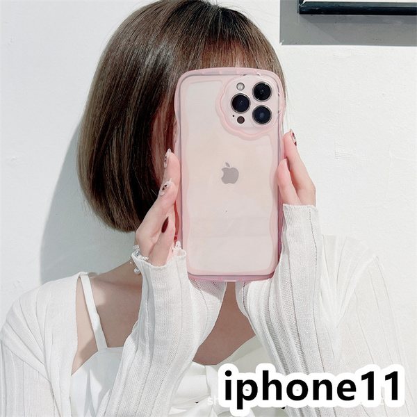 iphone11ケース カーバー TPU 可愛い　透明　波型花　お洒落　軽量 ケース 耐衝撃高品質ピンク288