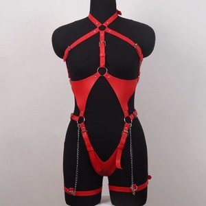 (301) PU leather red bo vintage size adjustment possibility garter chain . ultra cosplay join belt SM sexy costume style .