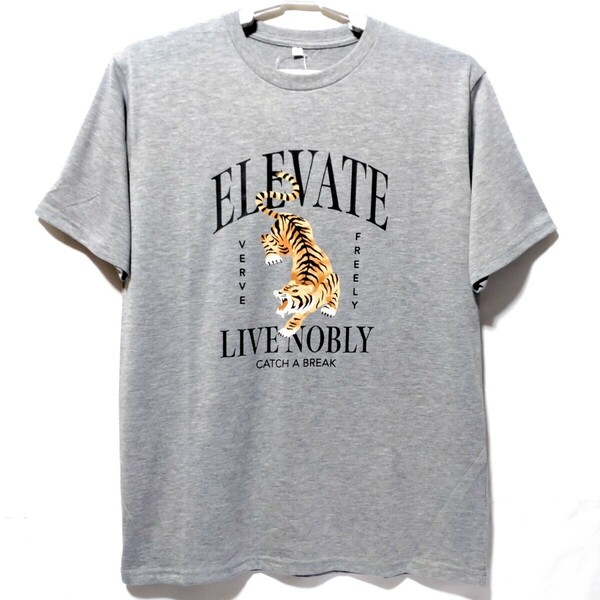 特価/未使用【サイズ=LL(XL)】 和柄英字プリント/メンズ/半袖/Tシャツ/胸囲=104～112cm/杢gray②