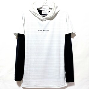 特価/未使用【2枚組/サイズ=L(レディス)】 ELLE Active/エル アクティブ/レディス/長袖+半袖/レイヤードTパーカ/胸囲=86~94cmgreen/×wht