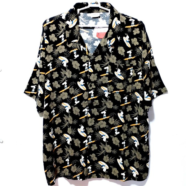 特価/未使用【サイズ=5L(4XL)】 PEANUTS/SNOOPY/スヌーピー/メンズ/半袖/アロハシャツ/胸囲=116～124cm/black