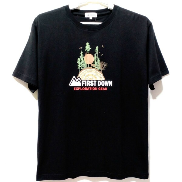 特価/未使用【サイズ=L】 FIRST DOWN/ファーストダウン/メンズ/プリント/半袖/Tシャツ/胸囲=96～104cm/black