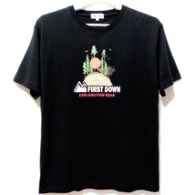 特価/未使用【サイズ=L】 FIRST DOWN/ファーストダウン/メンズ/プリント/半袖/Tシャツ/胸囲=96～104cm/black②_画像1