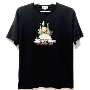 特価/未使用【サイズ=L】 FIRST DOWN/ファーストダウン/メンズ/プリント/半袖/Tシャツ/胸囲=96～104cm/black②