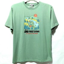 特価/未使用【サイズ=LL(XL)】 FIRST DOWN/ファーストダウン/メンズ/プリント/半袖/Tシャツ/胸囲=104～112cm/light.green_画像1