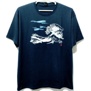 特価/未使用【サイズ=4L(3XL)】波 和柄プリント/メンズ/半袖/Tシャツ/胸囲=110～118cm/navy