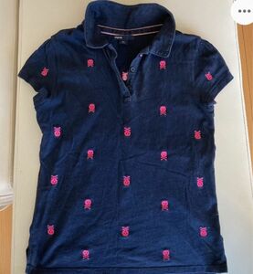 ★GAP ギャップ 紺色ピンクドクロ柄ドット 半袖ポロシャツ 150