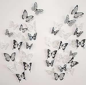 100枚入り 立体3D蝶々 蝶型貼り紙 壁紙シールトンボバタフライウォールステカラフル 部屋や、家庭飾り用 両面テープ付き (ブラ