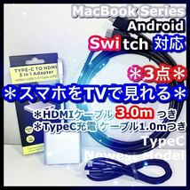 3m 3点 HDMI ケーブル TypeC 変換アダプター タイプC ＊ スイッチ iPadPro iPhone15ProMax GALAXY プロジェクター スマホ テレビ 接続_画像1