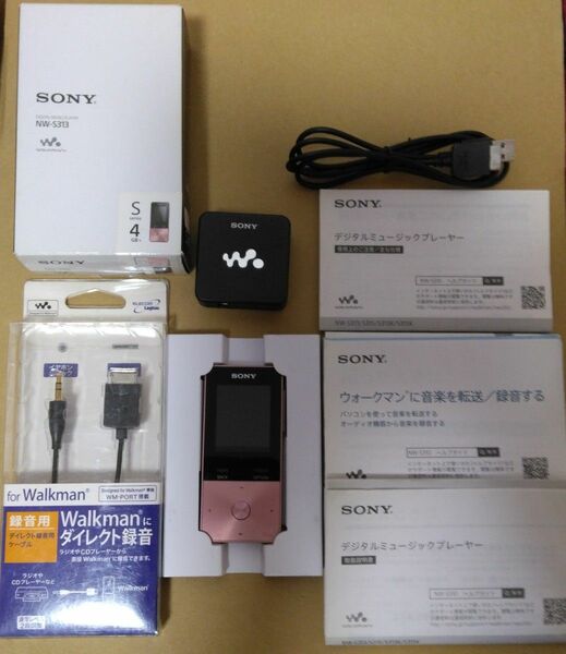 SONY ソニー ウォークマン ピンク NW-S313 Bluetooth対応 音声録音ケーブル 純正ACアダプター 外箱 説明書