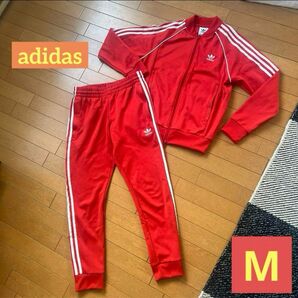 ほぼ新品　adidas ジャージ上下セット　希少　大人気　赤色　Mサイズ セットアップ ジャージ 上下