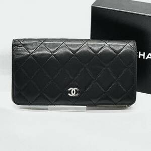 シャネル CHANEL マトラッセ ラムスキン 二つ折り長財布 黒