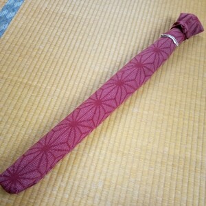 ( shakuhachi sack ) 92 centimeter 2 shaku 4 for wistaria red color silk pongee kimono flax. leaf pattern 
