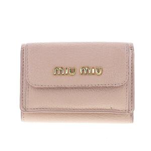 【最終値下げ】MIUMIU ミュウミュウ 財布 三つ折り財布(小銭入有) 5MH021 Pink Leather マドラス ロゴミニウォレット