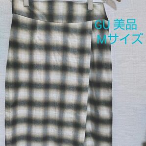 GU　巻きスカート　ロング　Мサイズ　美品　チェック柄　白　黒　ジーユー