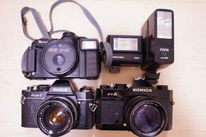 【1円スタート 中古品】KONICA ACOM FTA HEXANON 50mm F1.4 FUJI HD-R 一眼レフカメラ フィルムカメラ フラッシュ 5点セット