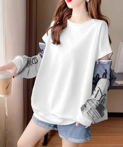 長袖トレーナー おしゃれtシャツ ゆったり ロングTシャツ ストリート系 ロゴトレーナー 袖ジッパー レディース フリー ライトグレー