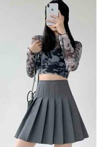  skirt lady's pleated skirt miniskirt spring summer fashion pretty S gray 