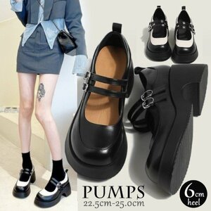  lady's Loafer pumps style up strap 6cm thickness bottom black white beautiful legs legs length 22.5cm(35) white 
