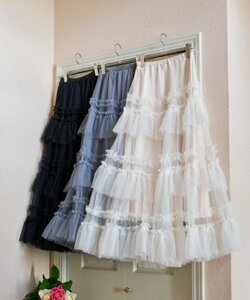 ロングスカート　フリルチュールスカート　レディース　INS　韓国ファッション　春夏　3colors フリー ブルー