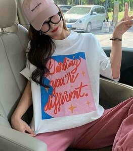 半袖Ｔシャツ プリント 切り替え バイカラー 体型カバー 着痩せ シンプル XL ホワイト