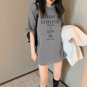 トップス Tシャツ ロングタイプ 韓国 レディースファッション 夏 XL ホワイト