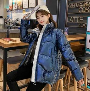  winter new work cotton. clothes lady's warm coat down jacket thickness . coat large size equipped 2XL blue 