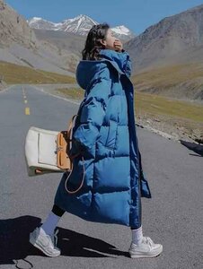  down jacket coat warm winter thickness . lady's large size equipped 2XL blue 