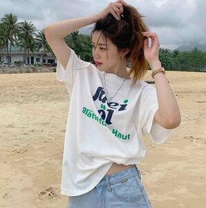 韓国風 レディース 半袖Tシャツ 新しい夏 気質 ファッションTシャツ 学生ポロシャツ XL ホワイト