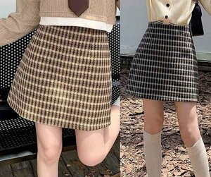  miniskirt check pattern bottoms skirt lovely [ large size equipped ] S black 