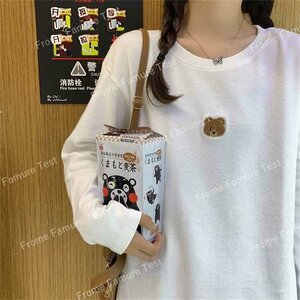 Tシャツ パーカー 可愛い くま 犬 カレッジスタイル 韓国風 トップス 長袖 M くま柄