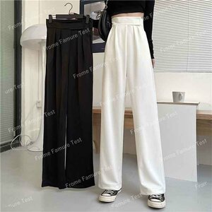 パンツ ワイドレッグパンツ ストレートレッグパンツ 韓国風 ファッション 2XL ブラック