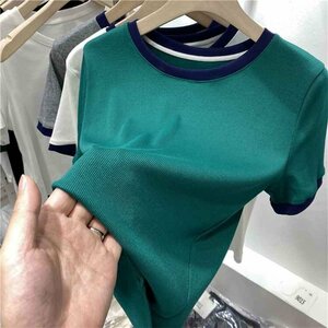半袖 Tシャツ ラウンドネック カジュアル シンプル 大人気 L グリーン