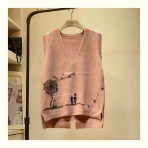 Ｖネック セーター ニットベスト ゆったり スリム 新品 大人気 L ピンク
