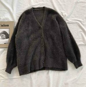 ニットトップス セーター カーディガン 羽織 厚手 もこもこ ゆったり かわいい シンプル 無地 秋冬 フリー グリーン