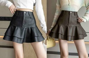  miniskirt high waist frill casual lovely autumn winter bottoms [ large size equipped ] S black 