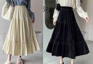  длинная юбка оборка юбка casual простой симпатичный низ осень-зима L черный 