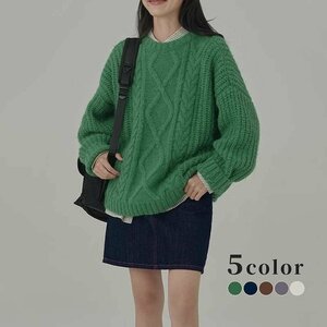 ニットセーター ケーブルニットトップス デザイン レディース 韓国ファッション 秋冬 5colors フリー ブルー