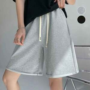  short pants sweat pants waist rubber cord attaching dance costume stylish motion running wear XL light gray 