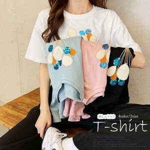 Tシャツ レディース 刺しゅう入り 半袖 夏 XL ピンク